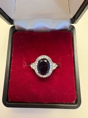 NEW Oval-Cut Blue Sapphire Ring - 14K White Gold Plated